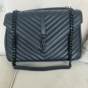 Saint Laurent Black Matelassé Leather Large College Top Handle